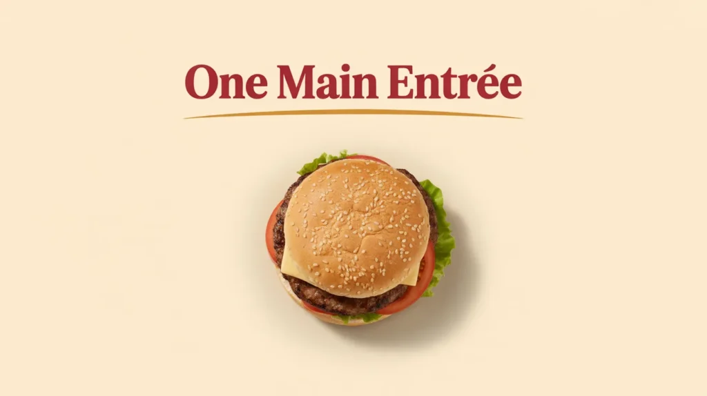 One main entrée (burger, sandwich, chicken, tacos)