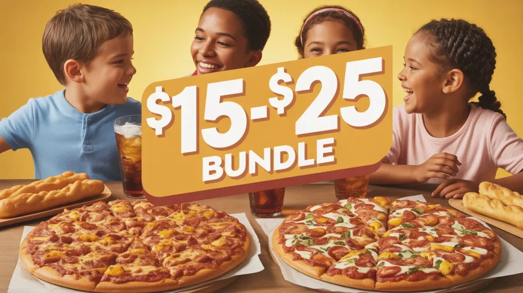 Dominos family meal bundle with pizzas and sides