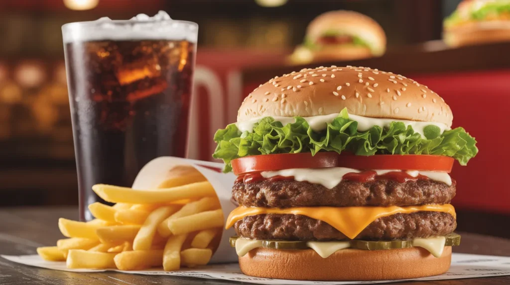 Burger King 8 premium burger combo meal with large fries and drink