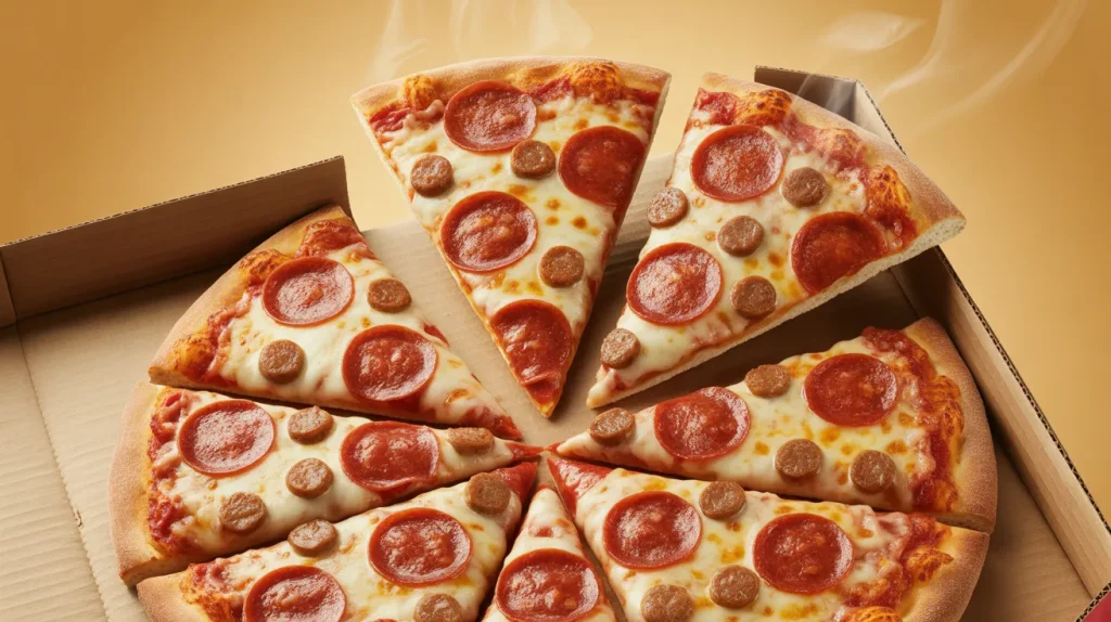 Dominos medium 2 topping pizza with fresh slices