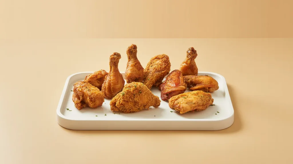 Multiple pieces of mixed fried chicken