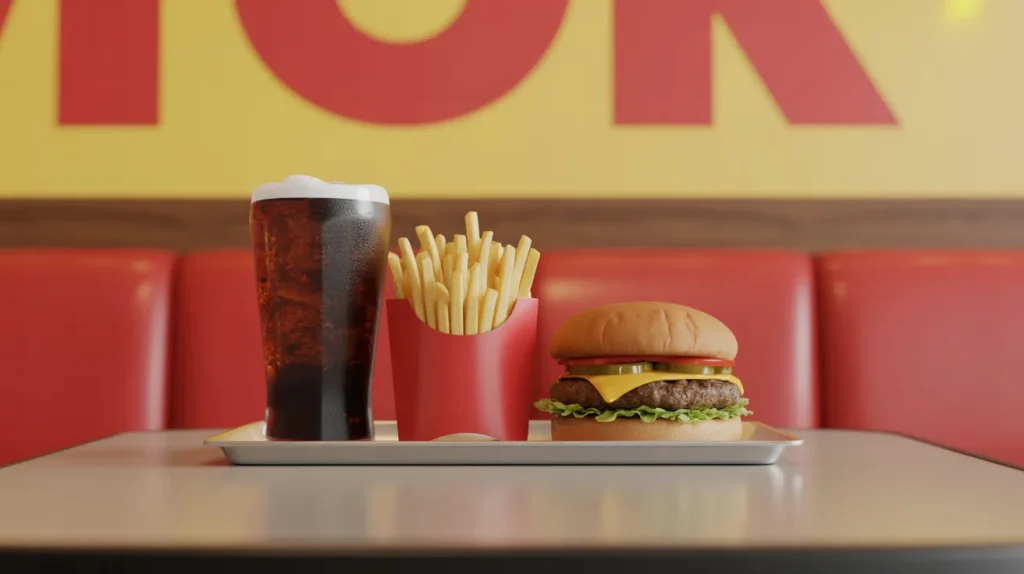 entry level burger combo meal with fries and drink