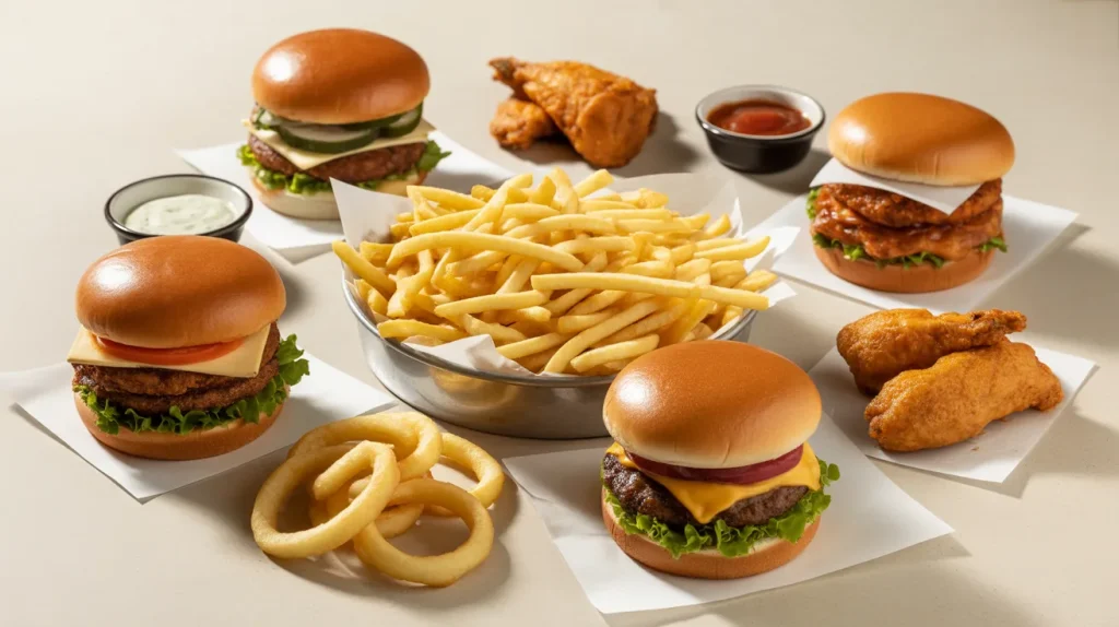 fast food family bundle meal with burgers and shared fries