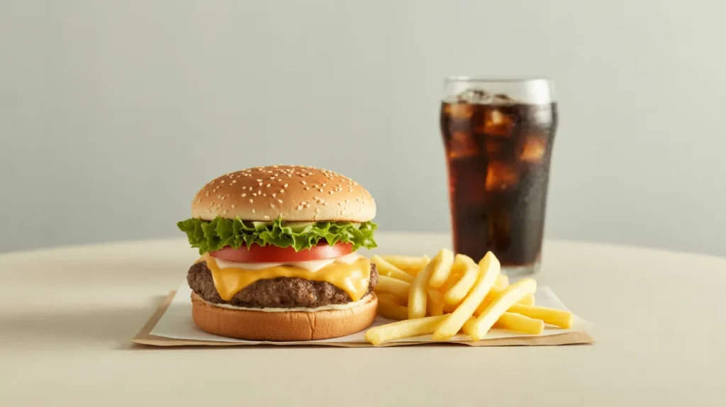 mid tier burger combo meal fries and drink